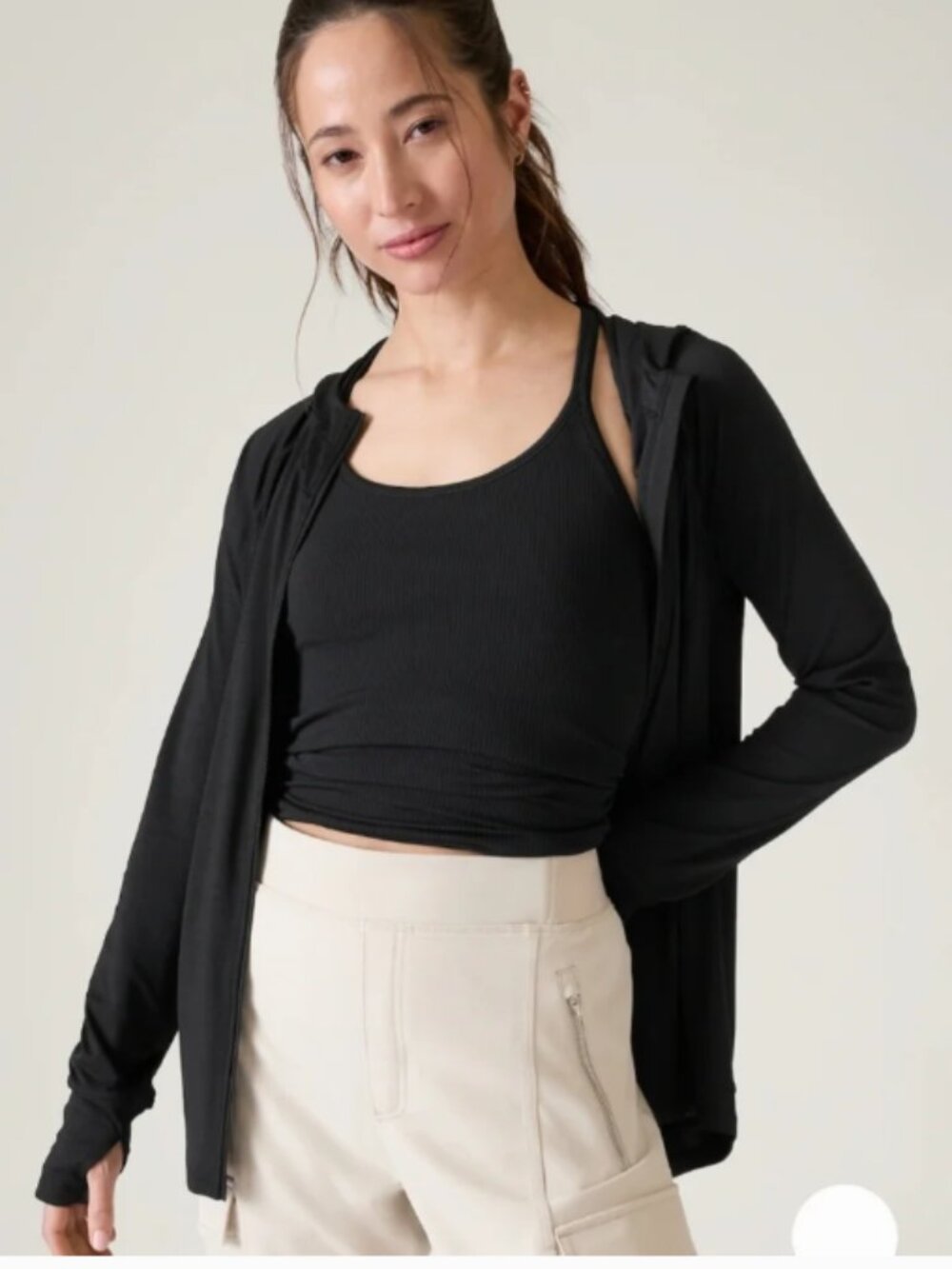 Athleta Pacifica Illume UPF Relaxed Jacket black lightweight zip up hoodie LP